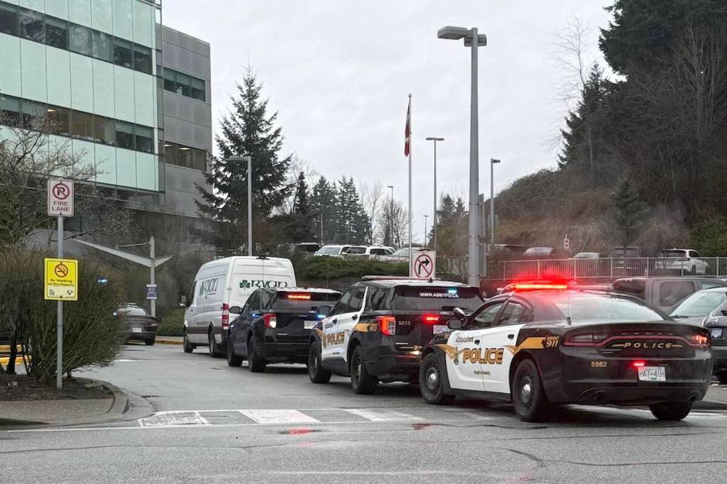 A large police presence was at Abbotsford Regional Hospital on Monday afternoon (March 16) following reports of a weapon. (Abbotsford Police photo)
