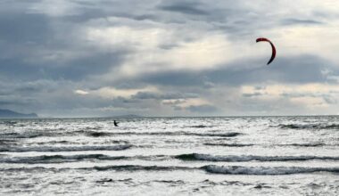 A kite-sailer takes advantage of a windy Feb. 22, 2026 in White Rock. (Craig Binion/Contributed to Peace Arch News)