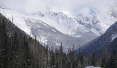 The Trans-Canada Highway through Rogers Pass in Glacier National Park pictured Feb. 17, 2025. (Evert Lindquist/Revelstoke Review)