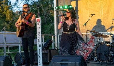 Jesse and Noelle Burch, of Vancouver and Calgary-based Canadian roots-rockabilly band The Promised, perform at the 2025 Salmon Sessions Music Festival at South Surrey&rsquo;s Semiahmoo Fish and Game Club. (Contributed photo)
