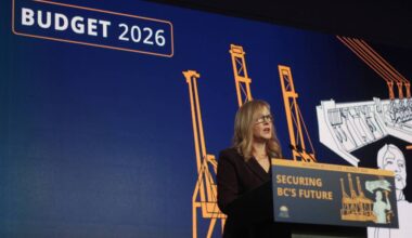 B.C. Finance Minister Brenda Bailey presents Budget 2026 to media in Victoria on Tuesday, Feb. 17, 2026. (Lauren Collins/Black Press Media)