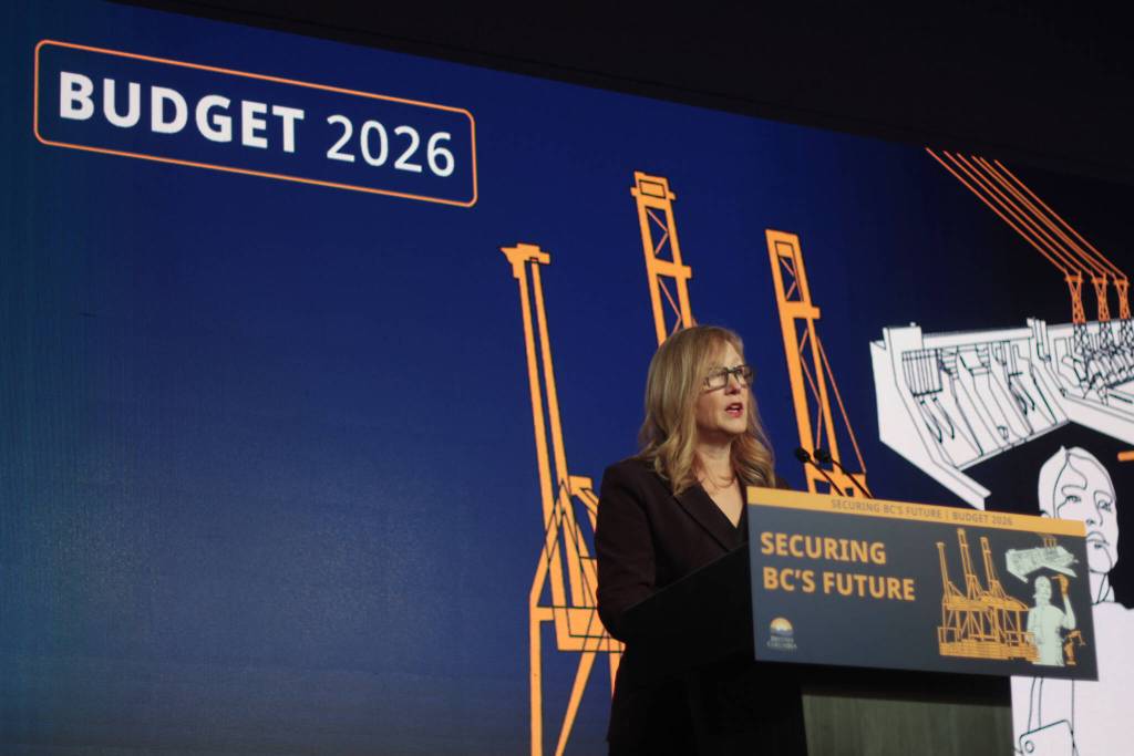 B.C. Finance Minister Brenda Bailey presents Budget 2026 to media in Victoria on Tuesday, Feb. 17, 2026. (Lauren Collins/Black Press Media)