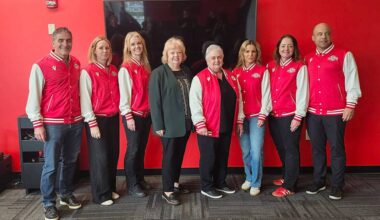 Mayor Brenda Locke stands with Surrey United Soccer Club board members March 20 before a major grant announcement for a new facility going in at Cloverdale Athletic Park. Ali Wilkinson, SUSC president (third from left), said her club was very thankful for the grant. (Photo: Malin Jordan/Cloverdale Reporter)