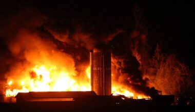 Neighbour Art Bandenieks said the area was rocked by &ldquo;a gigantic blast&rdquo; that sent a fireball and clouds of smoke billowing high into the air. (Art Bandenieks/Special to Langley Advance Times)