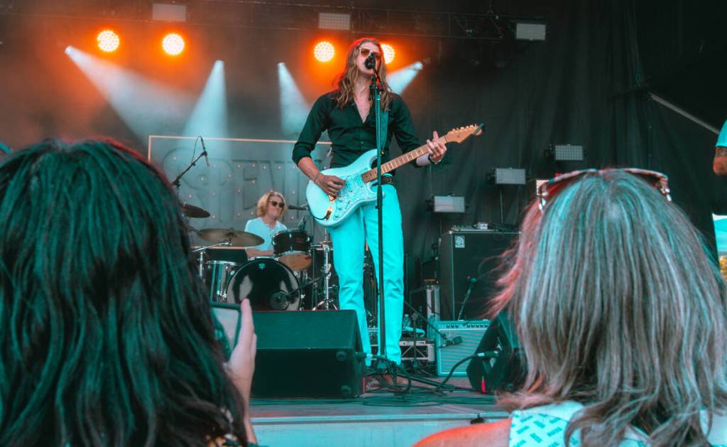 Spencer Tomlinson, lead singer and guitarist for Vancouver rock &lsquo;n&rsquo; roll band Spendo, performs live with his five-piece group. (Photo courtesy Bradley Lambert)