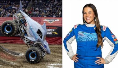California&rsquo;s Ashley Sanford drives Megalodon at Monster Jam events. &ldquo;I love working with animals as a dog trainer and hitting the off-road trails in my Toyota 4Runner,&rdquo; she says of her hobbies. &ldquo;I used to compete in Top Fuel Dragsters &mdash; the fastest I&rsquo;ve been is 323mph!&rdquo; (Contributed/Feld Motor Sports)