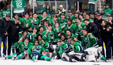 The PJHL&rsquo;s White Rock Whalers pose after winning the Harold Brittain Conference final and Pacific Cup in Mission Tuesday night (March 24). (Contributed to Peace Arch News)
