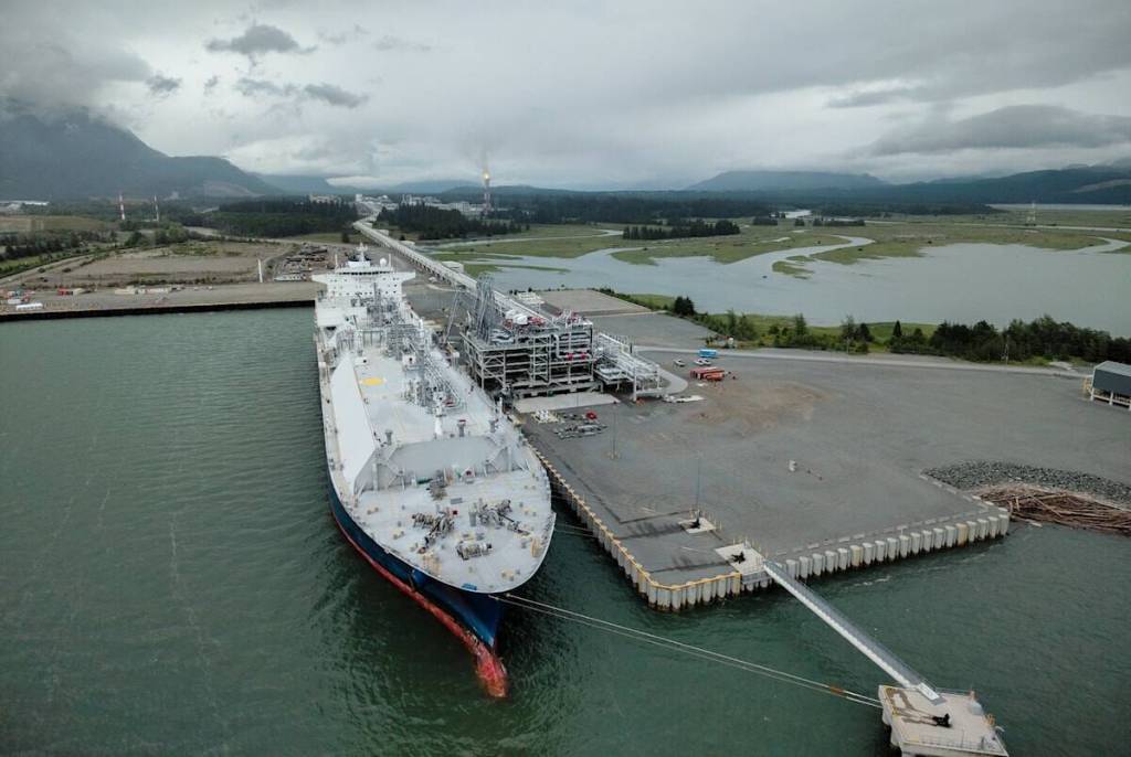 The GasLog Glasgow berths at the LNG Canada terminal in Kitimat June 28 to receive the facility's first cargo bound for Asian markets. Regulatory filings and industry signals suggest LNG Canada is advancing early groundwork for a potential Phase 2 expansion at its Kitimat terminal. LNG Canada photo