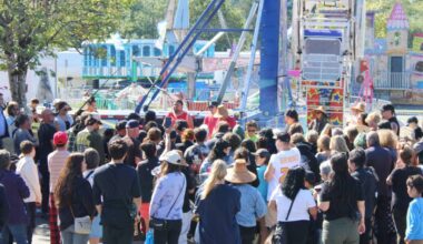 Dozens of Prince Rupert residents joined the staff of Shooting Star Amusements for a healing circle following the death of Robert Nickerson, a ride operator, on Aug. 26, 2025. (Thom Barker/The Northern View)