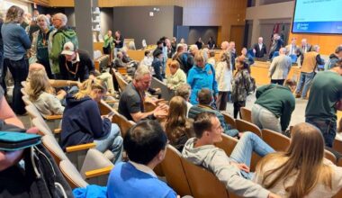 The Township of Langley public hearing on the soil processing business drew a full house on March 23, with residents, neighbours, and experts sharing their views. (Teresa Townsley/Special to Black Press Media)