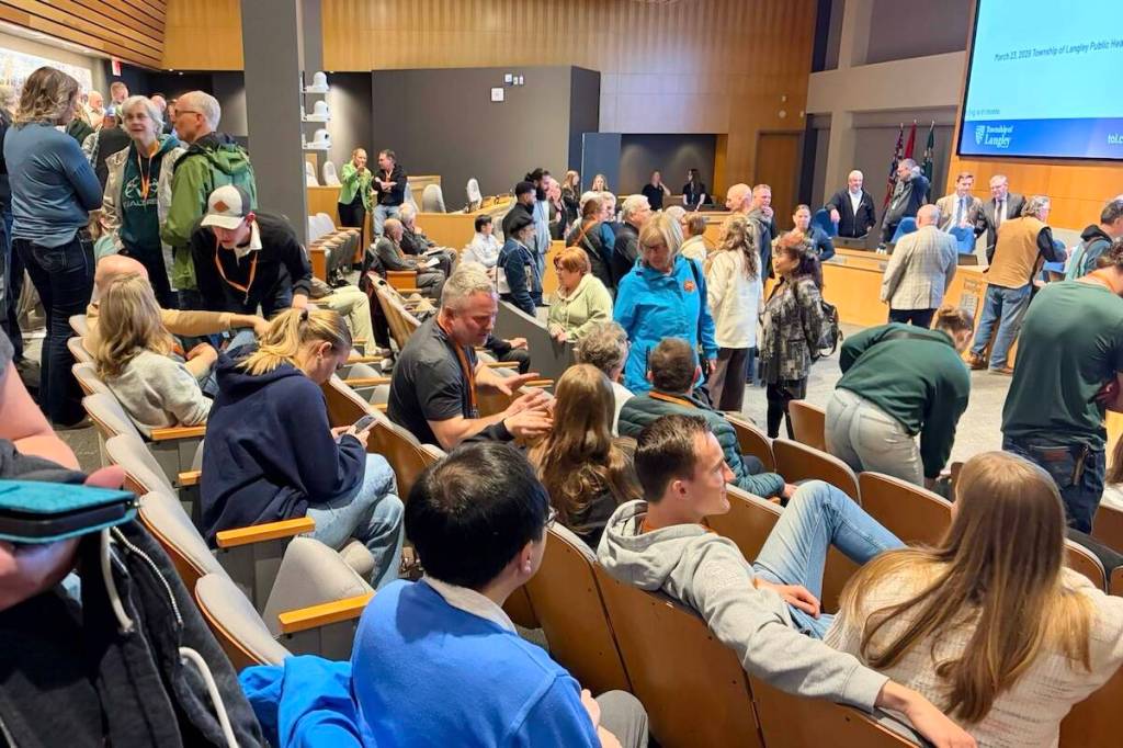 The Township of Langley public hearing on the soil processing business drew a full house on March 23, with residents, neighbours, and experts sharing their views. (Teresa Townsley/Special to Black Press Media)