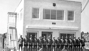 Members of the RCMP pause for a photo 75 years ago in May, 1951, when the RCMP first took over policing in the Surrey community of Cloverdale. (Photo submitted: RCMP)