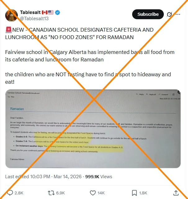 <span>Screenshot of an X post taken March 17, 2026</span>