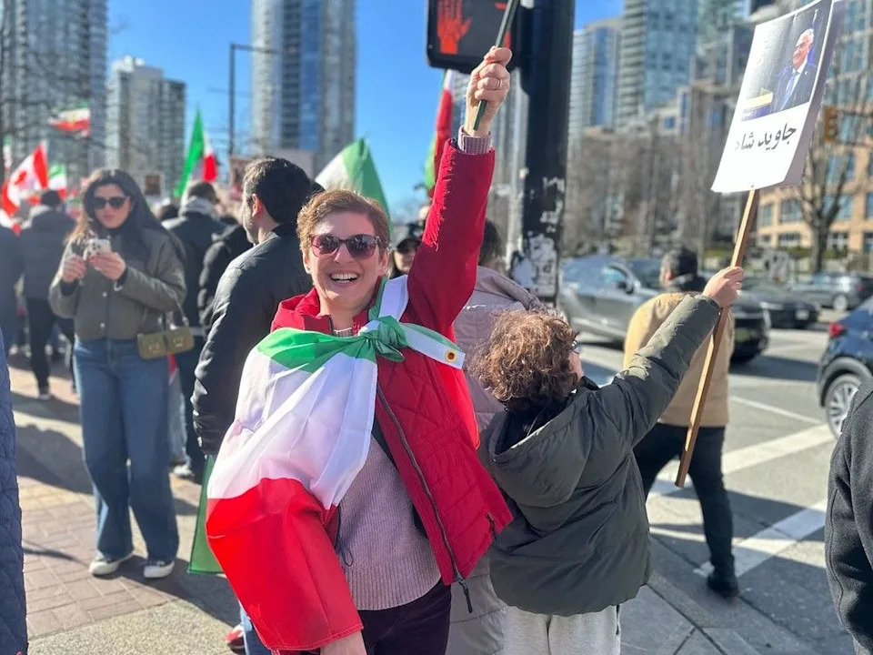  Iranian Canadians and supporters rally in Vancouver following news Iran’s supreme leader is dead.