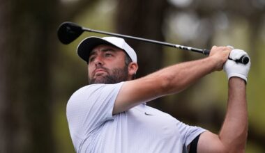 Scottie Scheffler struggles off the tee and spends time in the rain at The Players Championship