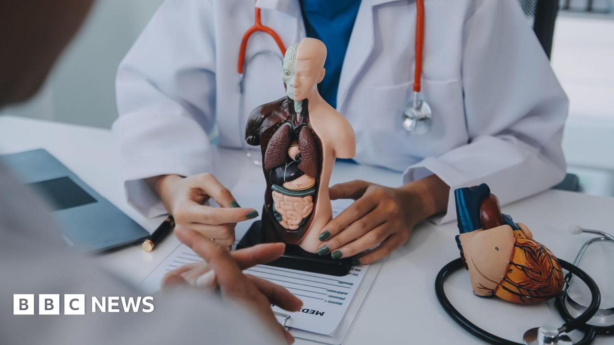 Doctor explaining heart to elderly patient.