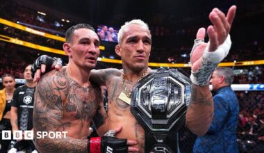 Charles Oliveira and Max Holloway after UFC 326