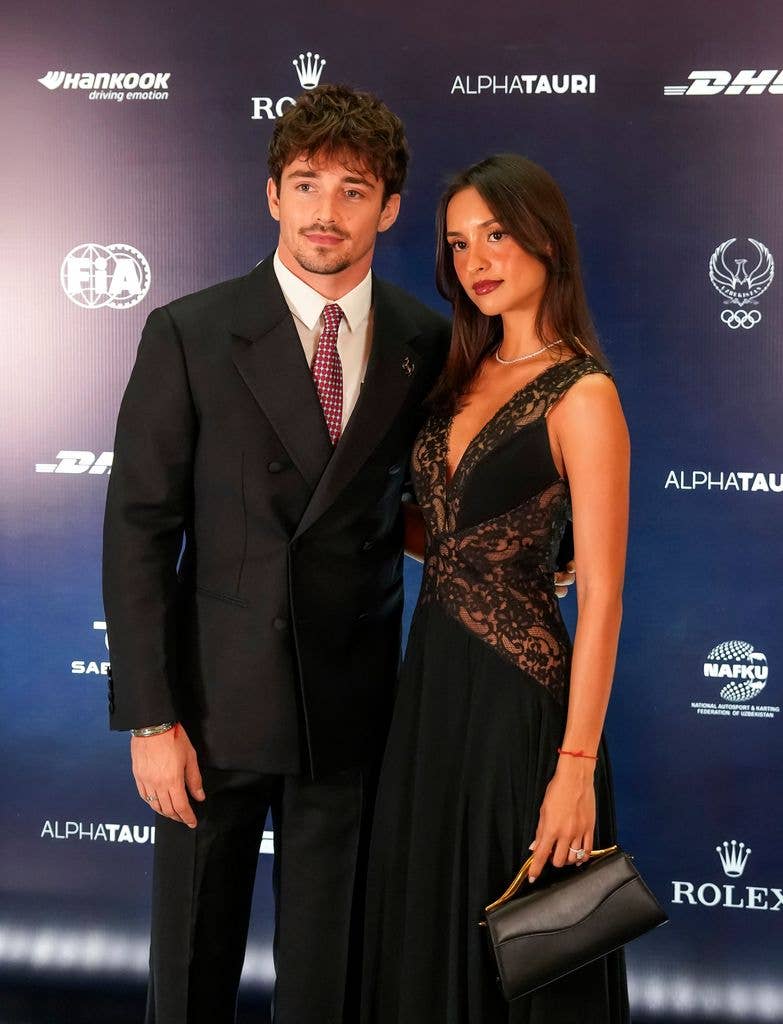 Charles Leclerc and Alexandra Saint Mleux at an awards ceremony
