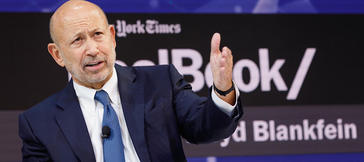 Lloyd Blankfein speaks at an event held by The New York Times.