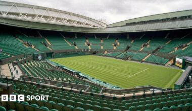 A general view of Centre Court at Wimbledon