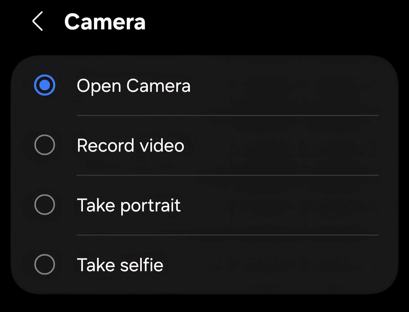 Selecting which camera feature opens up when opening the camera using the side buttons on Android.