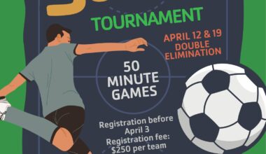 Adult soccer tournament invitation, Apr 12 and 19