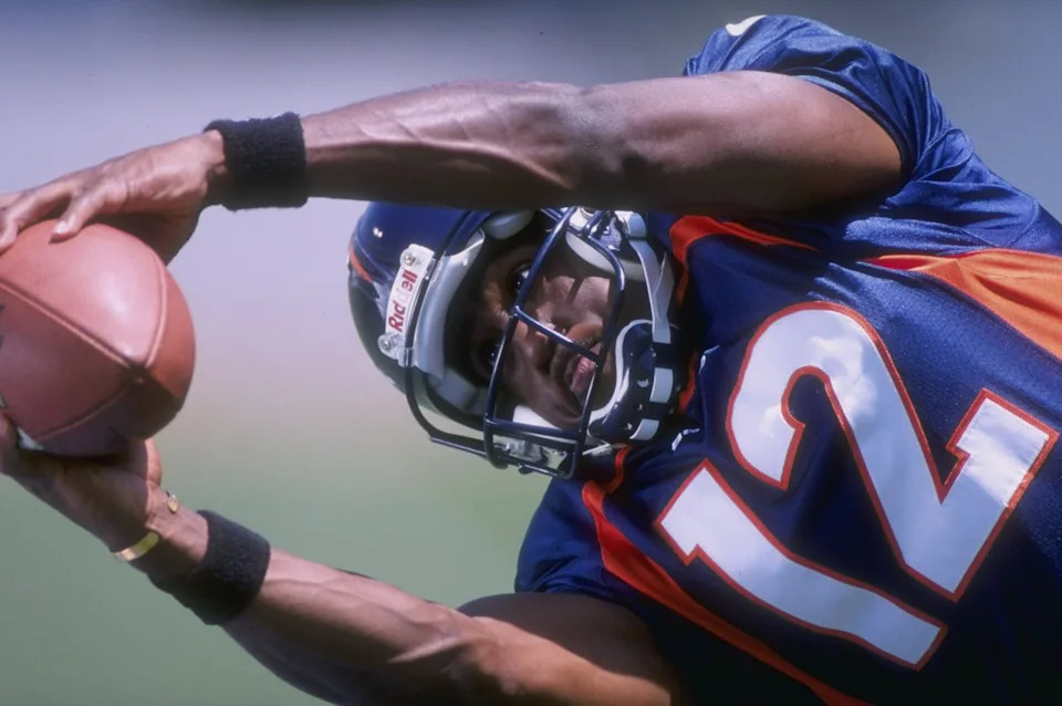 Marcus Nash #12 of the Denver Broncos in action during the Pinnacle NFL Rookie Shoot.