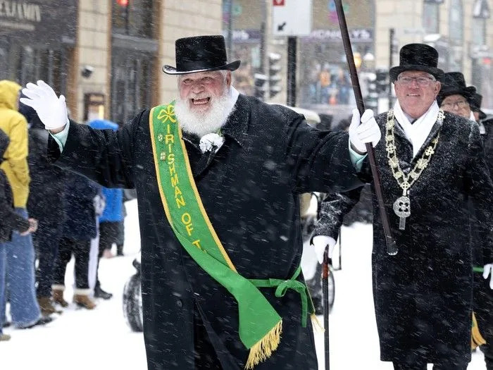  Irishman of the Year Mike Kennedy marches in the St. Patrick’s Parade in Montreal on Sunday, March 22, 2026.