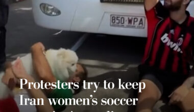 Protesters, fearing for the safety of the Iranian women's soccer team returning home from Australia after they stood silently while the Iranian national anthem played during an Asian Cup match, temporarily blocked a bus believed to be carrying the team on March 10. The night before, Australia granted asylum to five members of the Iranian women’s soccer team, after a days-long operation involving federal police and other government agencies. “We’re willing to provide assistance to other women in the team, noting that this is a very delicate situation and it is up to them," said Australian Prime Minister Anthony Albanese. "But we say to them, if you want our help, help is here and we will provide that.”