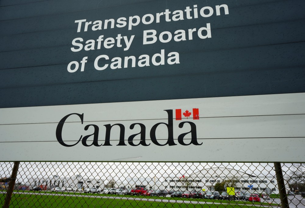 Transportation Safety Board of Canada (TSB) signage is pictured outside TSB offices in Ottawa on Monday, May 1, 2023. THE CANADIAN PRESS/Sean Kilpatrick