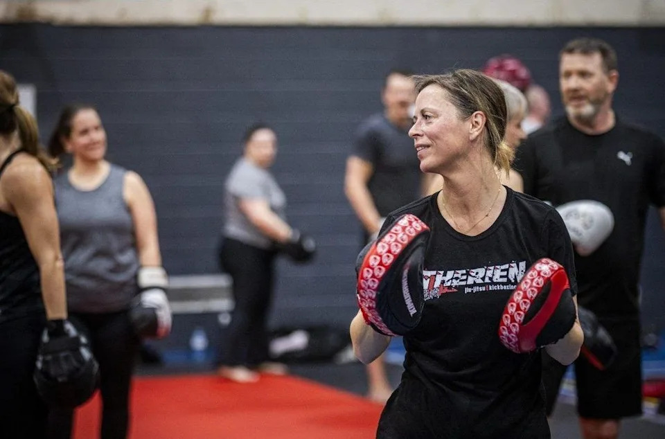  Josiane Jalbert takes part in sessions at the Kick It for Parkinson’s fundraiser on Saturday.