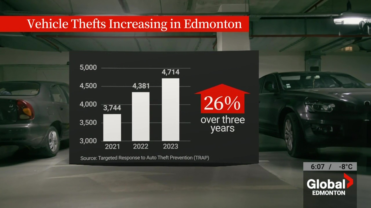 Click to play video: 'Vehicle thefts increase in Edmonton as stolen autos used to commit crime or sold overseas'