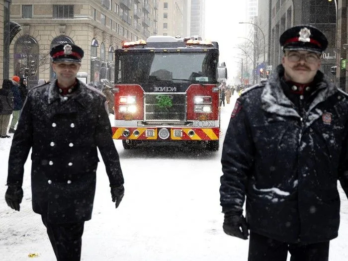  Firefighters take part in the St. Patrick’s Parade in Montreal on Sunday, March 22, 2026.