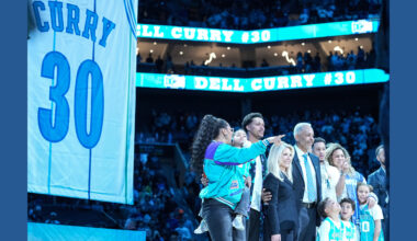 A deserved tribute for Dell Curry, who has his No. 30 jersey raised to the Charlotte rafters