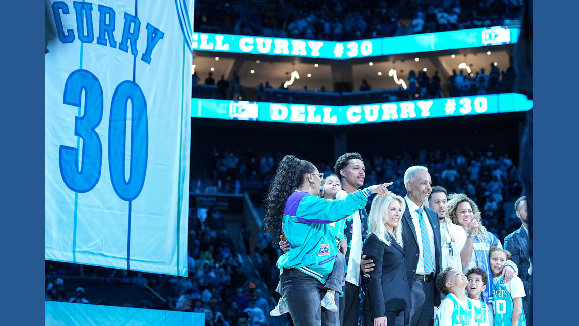A deserved tribute for Dell Curry, who has his No. 30 jersey raised to the Charlotte rafters
