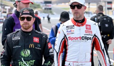 Tyler Reddick and Denny Hamlin walking together