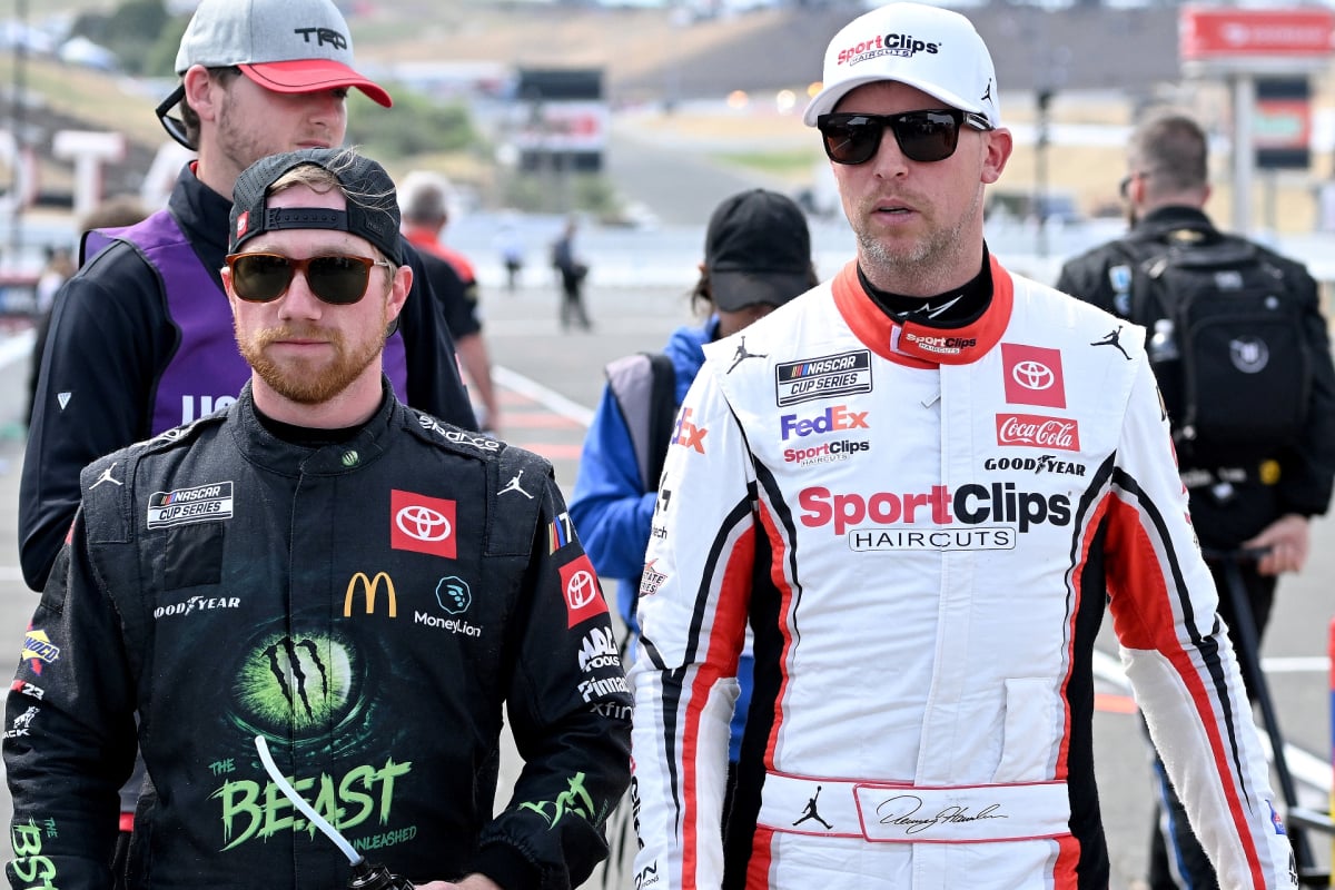 Tyler Reddick and Denny Hamlin walking together