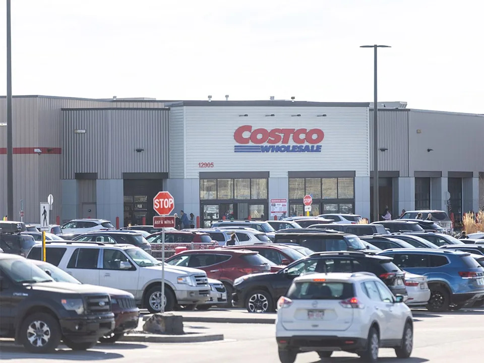  The busy parking lot of the Costco Wholesale located at the Taza development on Tsuut’ina Nation at the west edge of Calgary on Wednesday, March 19, 2025.