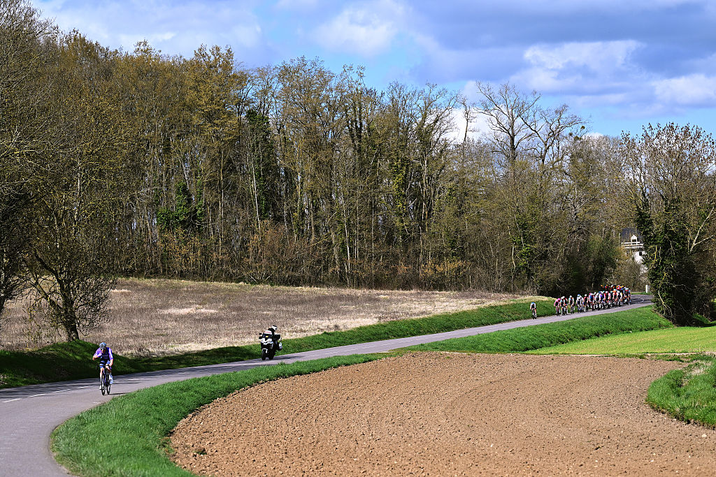 MONTARGIS, FRANCE - MARCH 09: Jasha Sutterlin of Germany and Team Jayco AlUla competes in the breakaway during the 84th Paris-Nice 2026, Stage 2 a 187km stage from Epone to Montargis / #UCIWT / on March 09, 2026 in Montargis, France. (Photo by Szymon Gruchalski/Getty Images)
