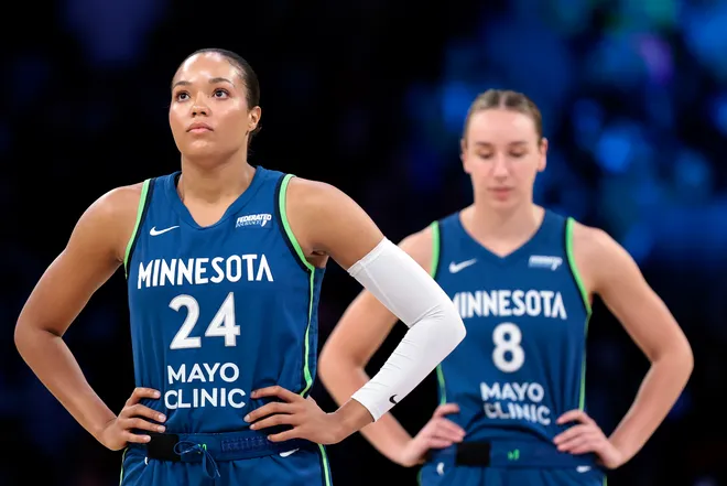 LOS ANGELES, CALIFORNIA - MAY 18: Napheesa Collier #24 of the Minnesota Lynx before the start of the second half against the Los Angeles Sparks at Crypto.com Arena on May 18, 2025 in Los Angeles, California. NOTE TO USER: User expressly acknowledges and agrees that, by downloading and or using this Photograph, user is consenting to the terms and conditions of the Getty Images License Agreement. (Photo by Ronald Martinez/Getty Images)