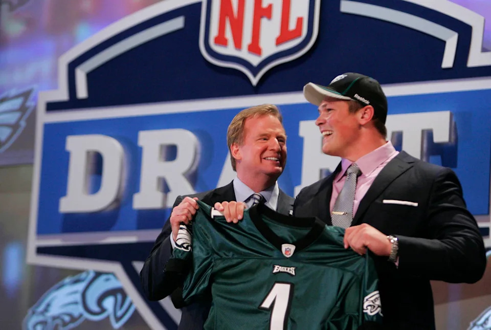 NFL commissioner Roger Goodell introduces guard Danny Watkins (Baylor) as the number twenty three overall pick to the Philadelphia Eagles in the 2011 NFL Draft.