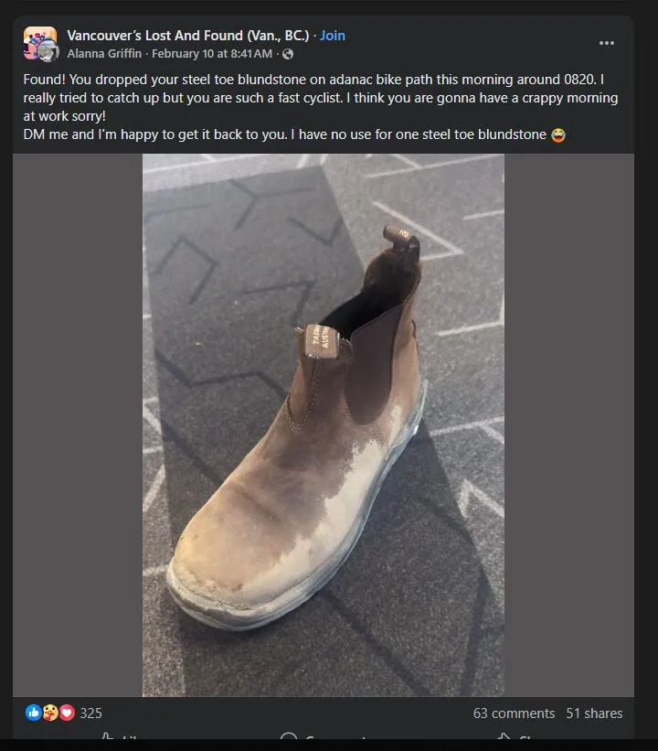 Alanna Griffin's Facebook post trying to find the boot owner has been shared dozens of times.