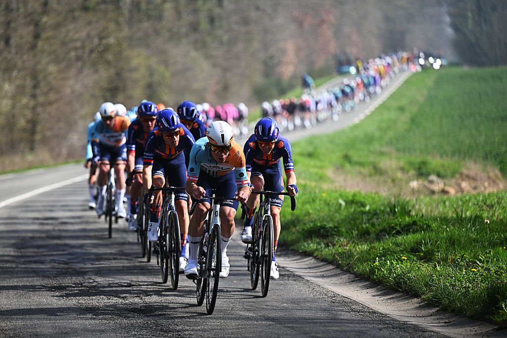 CARRIERES-SOUS-POISSY, FRANCE - MARCH 08: Guillaume Boivin of Canada and Team NSN Cycling competes during the 84th Paris-Nice 2026, Stage 1 a 170.9km stage from Acheres to Carrieres-sous-Poissy / #UCIWT / on March 08, 2026 in Carrieres-sous-Poissy, France. (Photo by Szymon Gruchalski/Getty Images)