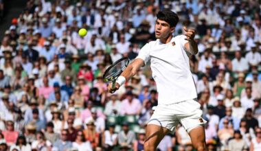 Carlos Alcaraz in the men's final at Wimbledon 2025, London UK