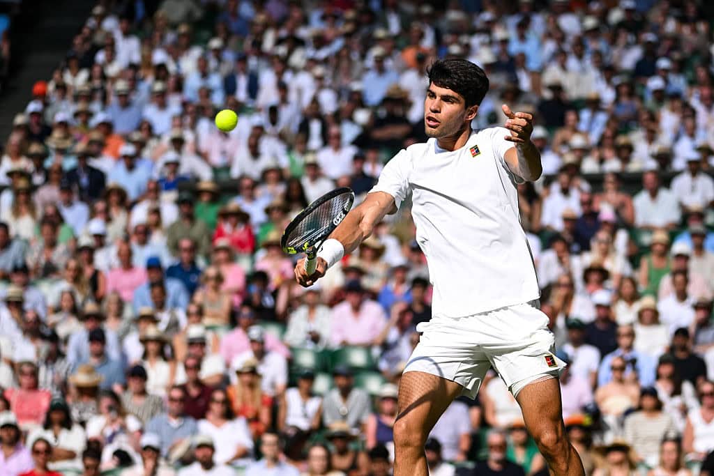 Carlos Alcaraz in the men's final at Wimbledon 2025, London UK