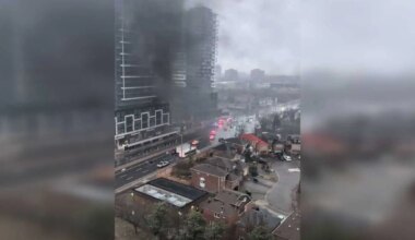 VIDEO: Empty highrise apartment building goes up in smoke in Brampton