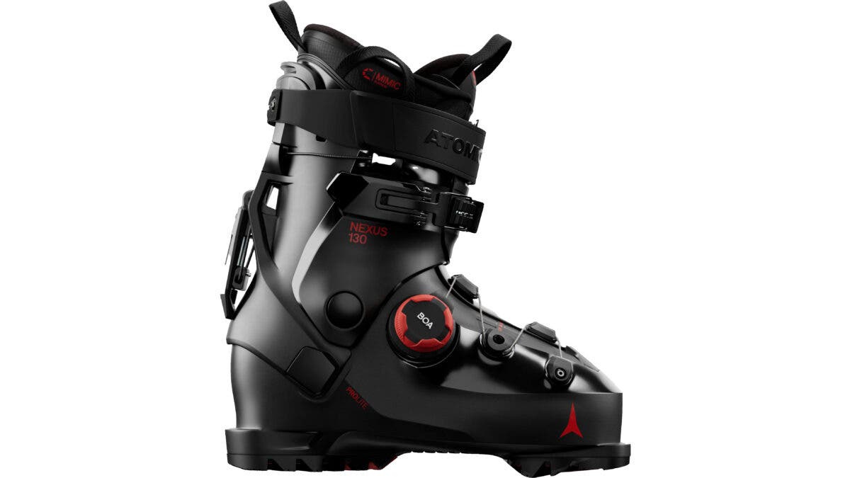 Black Atomic Nexus 130 BOA ski boot on white background