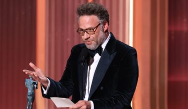 Seth Rogen Gets Emotional Accepting Award for Late Co-Star Catherine O’Hara
