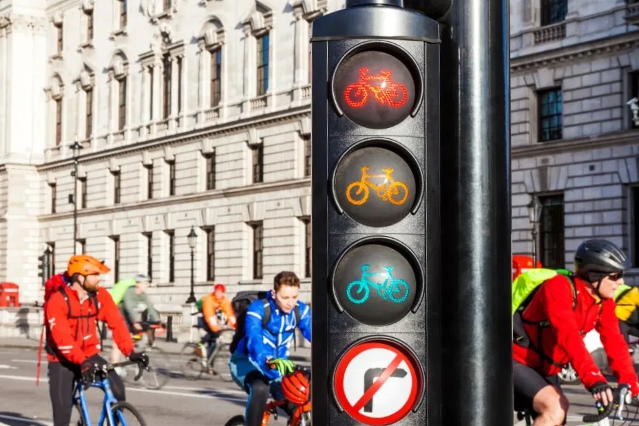 Cyclists at traffic lights in London