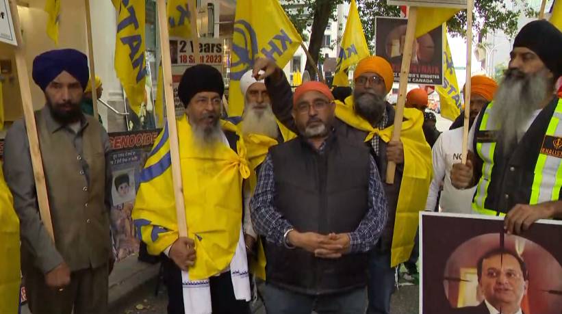 Click to play video: 'Day-long protest over Nijjar murder at Indian consulate in Vancouver'